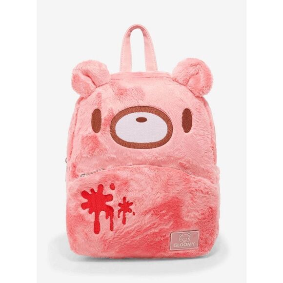 COPY - Gloomy Bear by Mori Chack Pink Furry Fuzzy Plush Mini Backpack - Picture 1 of 4